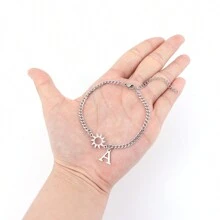 1pc New Fashion Silvery Initial Sun Pendants Stainless Steel Chain Bracelet For Men - Silver - View 3