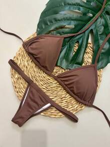 Ribbon Curtain Bikini - Rust Brown - View 2