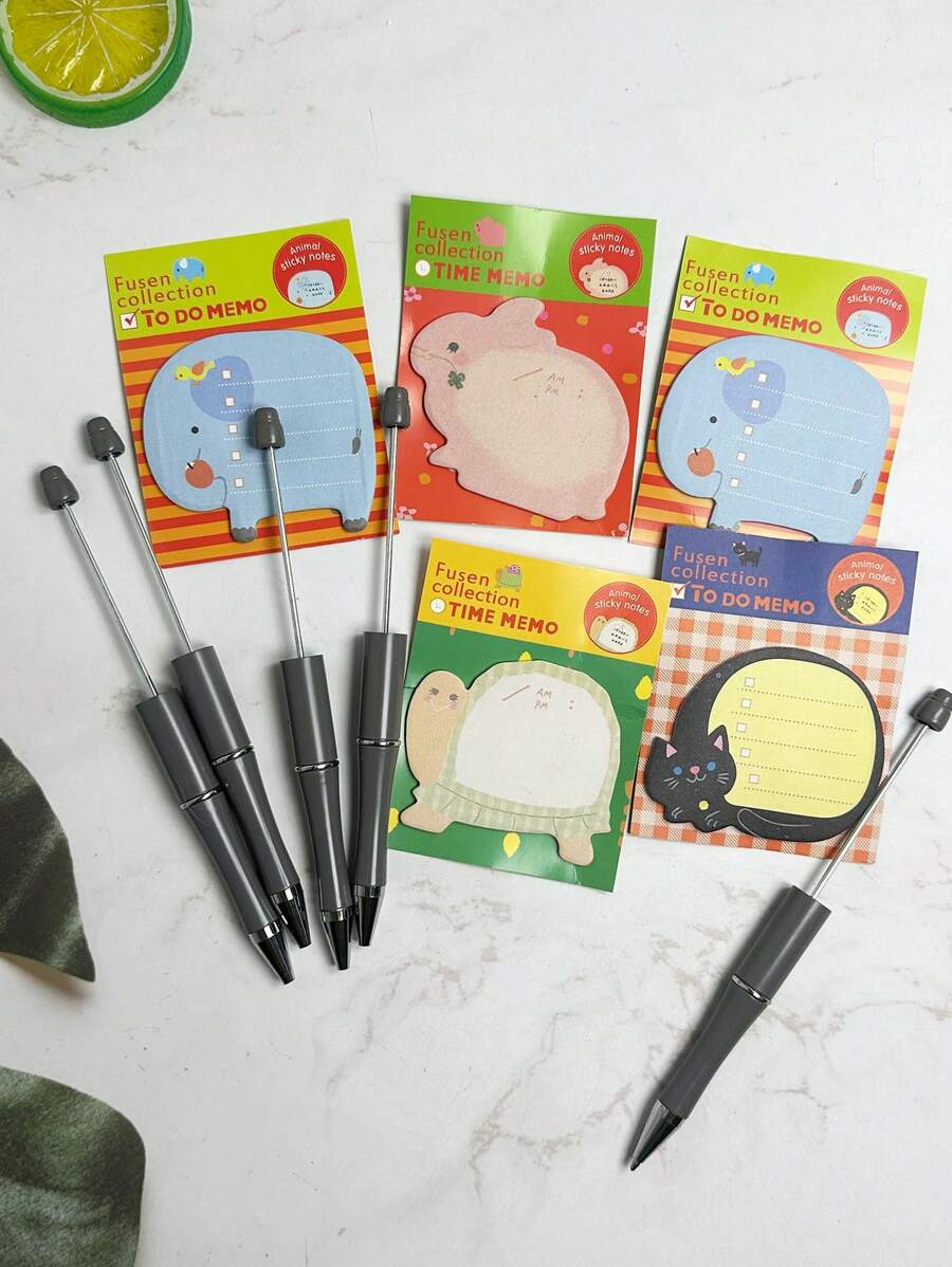 5 Simple Daily Gray Bead Ballpoint Pens, Smooth Writing And Comfortable Grip, DIY Bead Ballpoint