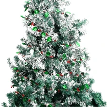 1 pieza Decoración de corona de Navidad de 7.5m con copos de nieve, bastones de caramelo, cintas de colores, bayas falsas, hojas verdes y alambre metálico.