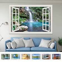 可移除壁画 即剥即贴 瀑布窗景 3D 墙贴 乙烯基壁纸 浴室装饰 家居装饰艺术 2 种尺寸、贴纸、墙贴花、家居装饰乙烯基贴花、春季装饰品 让您的家焕然一新、Rama 装饰贴纸