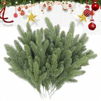 24 件人造松枝，带雪花，非常适合节日派对桌面装饰、花瓶填充物、DIY 花环圣诞装饰和家庭花园、情人节、礼物