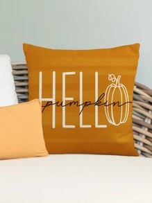 1pc/4pcs Autumn Thanksgiving Pumpkin & Letter Print Linen Throw Pillow Cover, 18*18 Inch/45x45cm, Home Decor, Bedroom, Sofa (Without Pillow Insert) - Multicolor - View 7