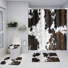 [Popular Choice] 1pc/4pcs Bathroom Shower Curtain Set, Cow/Milk Pattern Design Bathroom Decor, Classic Luxury Bathroom Suite With 12 Hooks Included Fall Decor Bathroom Accessories Back To School - Multicolor - View 11