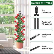 2 Packs Garden Obelisk Trellis 5.9FT Plants Tower For Climbing Plants Flower Vegetable Vine Support Rustproof Garden Plant Trellis Black Outdoor Decor