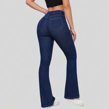 KIT 3 Women's Flare Jeans Bell Bottom High Waist Shaping Comfort Pants - 深色牛仔褲 - 查看 4