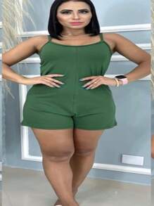 WOMEN'S THIN STRAP VISCOLYGRA JUMPSUIT - Verde militar - Ver 2