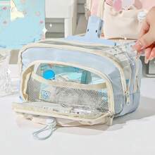 1 pieza Nuevo estuche de papelería de unicolor simple con forma de capibara, caja de almacenamiento de papelería de gran capacidad y multicapa muy atractiva, bolsa de almacenamiento multifuncional de cosméticos, estuche de lápices, estuche escolar