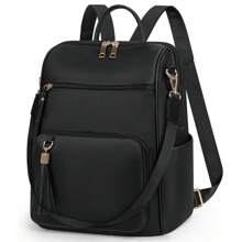 Backpack Purse For Women Leather Travel Backpack Purse Waterproof Anti Theft Fashion Small Casual Daypacks Mini Backpack Purse Ladies Convertible Shoulder Bag Travel Bag With Tassel, School Backpack - Black - View 1