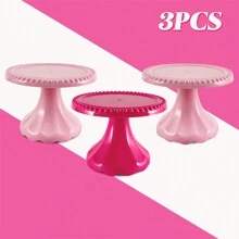 Juego de 3 piezas/6 piezas Soporte mini para cupcakes, portador de cupcakes de plástico, plato de servir para decoraciones de fiesta de boda, cumpleaños, decoraciones de fiesta rosa, soporte para pastel para decoraciones de Navidad, baby shower, boda, suministros para fiesta de boda, decoraciones de boda, accesorios de boda, soporte para tarta de boda