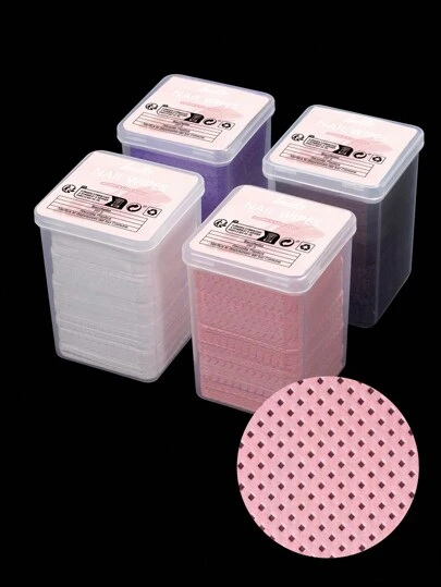 1200片混色美甲清洁巾 紫色无纺布心形清洁巾 粉色美甲工具 方形白色盒装凝胶指甲油卸除湿巾 黑色清洁剂 美甲卸甲液 无绒湿巾 清洁纸 指甲 美甲用品 美甲配件