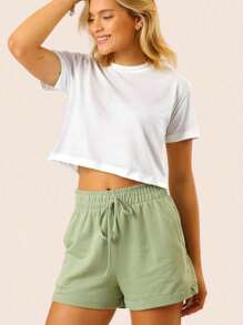 Women's Shorts, Loose, Elastic Waist, Sweatpants - màu xanh lá - Xem 2