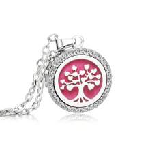Collier pendentif d'aromathérapie en cristal Médaillon à fleurs de l'arbre de vie ouvert Collier de parfum Diffuseur d'huiles essentielles Bijoux Pendentifs strass Colliers d'arôme