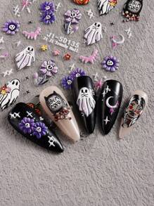Hình dán móng tay Halloween dễ thương hình ma và hoa, bí ngô, kẹo, mạng nhện dập nổi 5D, tự làm móng tay, hình dán móng tay. - Nhiều màu - Xem 12