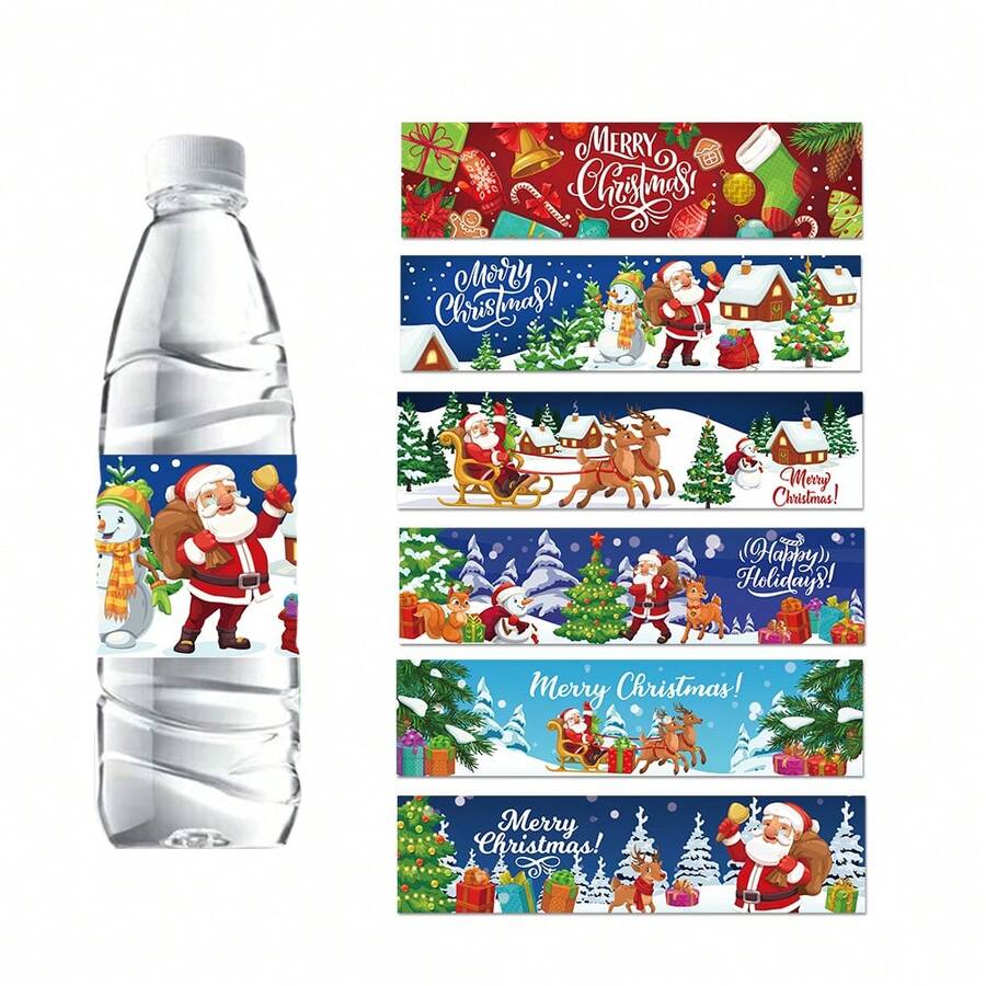 Etiquetas para botellas de agua de Navidad, pegatinas a prueba de agua para regalos de fiesta para niños, decoraciones de fiesta de Navidad - Multicolor - Ver 1