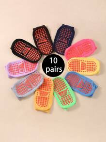 10 pares de calcetines antideslizantes para trampolín para niños, calcetines con puntos para el piso, calcetines para el primer paso del bebé - Multicolor - Ver 1