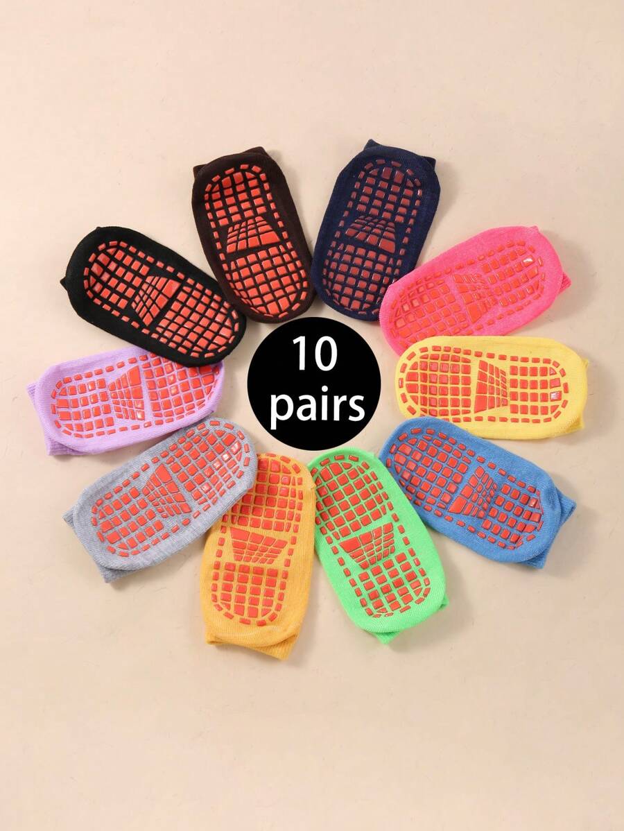 10 pares de calcetines antideslizantes para trampolín para niños, calcetines con puntos para el piso, calcetines para el primer paso del bebé - Multicolor - Ver 1