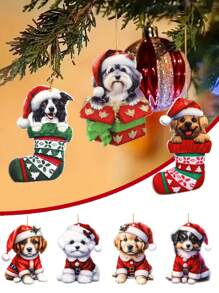 Ornements avec motif de chien de Noël, boîte-cadeau, charms de chiens suspendus, décoration de sapin de Noël, décoration de Noël pour les amateurs d'animaux de compagnie, décoration de Noël Décoration intérieure 2024 Bonne année 2025 Cadeaux, Noël