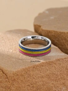 1 pièce Anneau pour homme en acier inoxydable à motif tricolore rayé, bijou pour la fierté gaie