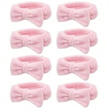 8 Pcs  Spa Headband For Washing Face And Makeup Bridesmaid Proposal Gifts For Women Coral Fleece Skincare Headbands Elastic Bow Head  Women Cute Bow Head Bands (White,Pink, Blue, Purple, Black, Gray, Curry)