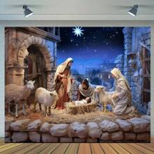 Telo di sfondo per scena natalizia della natività - Tessuto in poliestere multifunzione per fotografia, adatto per decorazione interna ed esterna, perfetto per feste e eventi natalizi - Multicolore - Visualizzare 1