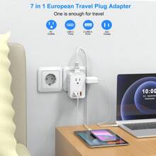 JcBlaon European Travel Plug Adapter USB C, International Plug Adapter With 4 AC Outlets And 3 USB Ports, Type C Power Adaptor Charger For US To Most Of Europe Iceland Spain Italy France Germany