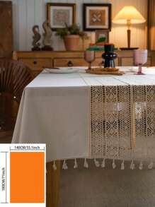MeijiaMo 1 Pc Linen Patchwork Rectangular Tablecloth, Bohemian Nordic Minimalist Hollow Out Home Decor Placemat Table Topper With Tassels, Suitable For Dining Room, Kitchen, Hotel, Bedroom, Picnic, Dust-Proof, All Season - Multicolor - View 21
