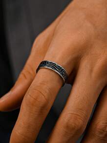 1 pieza Anillo con patrón de árbol de estilo hip hop de acero inoxidable, anillos para hombre de estilo empresarial