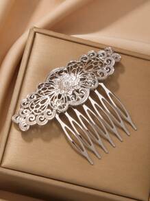 1 pieza Peine de pelo de aleación vintage con patrón floral calado, accesorio de peinado diario para mujer, regalo, peine lateral, artículos escolares