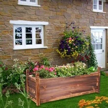 UNHO Wood Planter Box Outdoor Raised Planter Beds Large Patio Containers For Flowers Vegetables S/M/L - 棕色 - 查看 3
