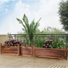 UNHO Wood Planter Box Outdoor Raised Planter Beds Large Patio Containers For Flowers Vegetables S/M/L - 棕色 - 查看 9