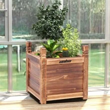 UNHO Wood Planter Box Outdoor Raised Planter Beds Large Patio Containers For Flowers Vegetables S/M/L - 棕色 - 查看 4