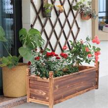 UNHO Wood Planter Box Outdoor Raised Planter Beds Large Patio Containers For Flowers Vegetables S/M/L - 棕色 - 查看 2