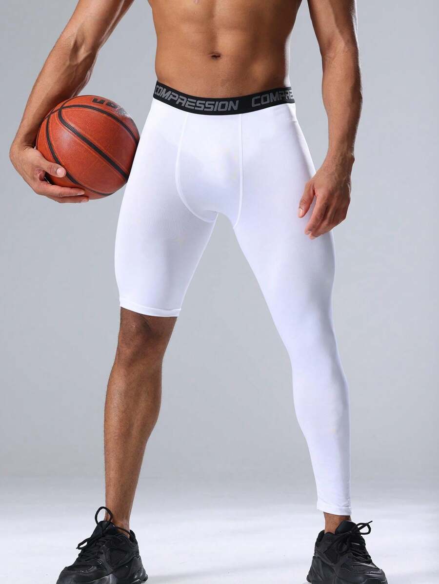 Boyfriend Style Men's Sports Compression Pants Fitness Running Basketball Training Quick-Dry High Elastic 3/4 Leggings - White - View 1