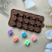 1 件硅胶 15 腔南瓜鬼形巧克力模具、DIY 糖果布丁模具、不粘易脱冰块托盘，适用于万圣节派对用品万圣节派对 - 巧克力色 - 查看 4