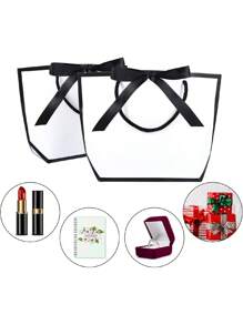 10pcs-Bowknot Decor Tote Bag, White Large Capacity Paper Handbag,Party Gift Decoration, For Halloween, Thanksgiving, Christmas, New Year, Wedding Bridesmaid Proposal Handbag, Birthday, Gifts, Simple Solid Color Shopping Bag, Bakery Packing Bag, Small Business Supplies,Black White Gift Handbag With Ribbon,DIY Making, Beauty Storage,Christmas