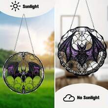 5.9-Inch Spooky Bat Shaped Acrylic Suncatcher, Colorful Glass Style Window Hanging, Perfect For Halloween Decor And Party Favor - Multicolor - View 6
