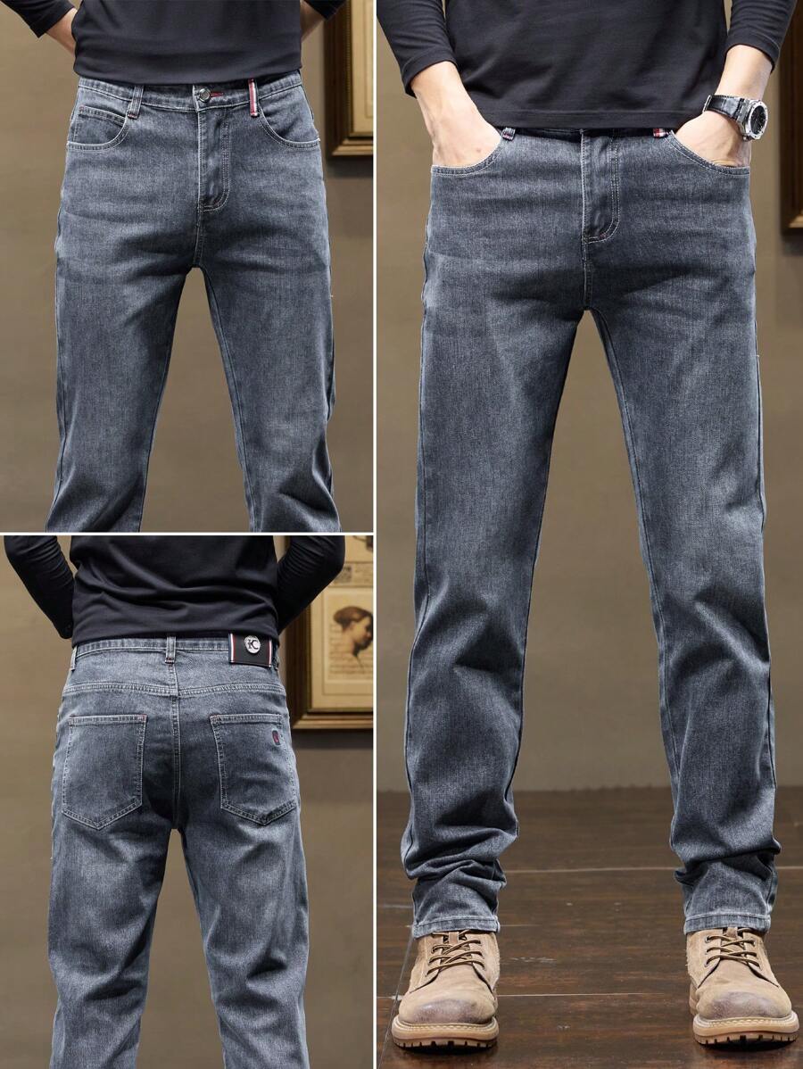 Quần Jeans Denim Ôm Vừa Ống Thẳng Thời Trang Cho Nam Giới - Màu xanh lam - Xem 1