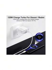 Carregador rápido de 120W com 6A USB C cabo 1M para Mi Turbo Charge, carregador rápido com USB C cabo para 12T 11T Pro 12 Lite 12X, Redmi Note 11 11S 10 Pro, Mi 11 Ultra 11i
