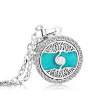 Collier pendentif d'aromathérapie en cristal Médaillon à fleurs de l'arbre de vie ouvert Collier de parfum Diffuseur d'huiles essentielles Bijoux Pendentifs strass Colliers d'arôme