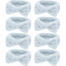 8 Pcs  Spa Headband For Washing Face And Makeup Bridesmaid Proposal Gifts For Women Coral Fleece Skincare Headbands Elastic Bow Head  Women Cute Bow Head Bands (White,Pink, Blue, Purple, Black, Gray, Curry)