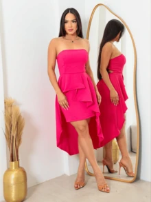 Strapless Dress With Tie Back - Màu Hồng Tươi - Xem 2