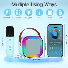 Portable Bluetooth Speaker With 2 Microphones For Karaoke - 藍色 - 查看 1