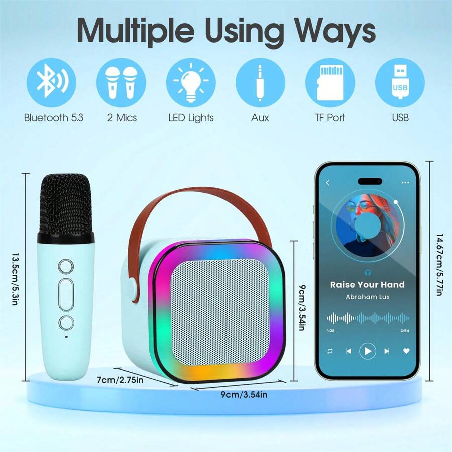 Portable Bluetooth Speaker With 2 Microphones For Karaoke - 藍色 - 查看 1