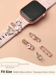 4 件套金属吊坠装饰环，兼容 表带，花朵蝴蝶钻石水钻饰品，智能手表硅胶表带配件，时尚手链配饰（不含手表和表带），兼容三星 Galaxy Watch