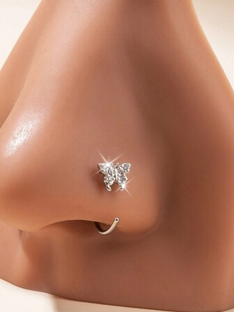 Wis خاتم أنف مجوهرات ثقب الجسم أنيق للنساء، هدية للأصدقاء بتصميم فراشة نحاسية عتيقة من الزركونيا المكعبة قطعة واحدة