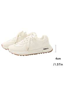 Women's Casual Sneakers, Lightweight & Versatile Comfortable Lace-Up Round Toe Solid Color Platform Shoes