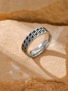 1pc Stainless Steel Fashionable Hip Hop Diagonal Sawtooth Stripe Pattern Men's Rings Jewelry For Daily Commute Accessory - Ring - View 2