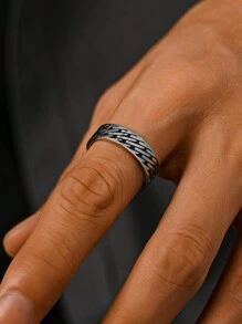 1pc Stainless Steel Fashionable Hip Hop Diagonal Sawtooth Stripe Pattern Men's Rings Jewelry For Daily Commute Accessory - Ring - View 1