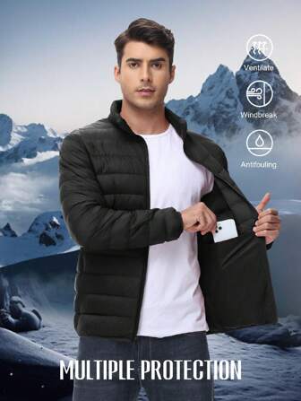 男友风男士轻便羽绒服立领防风加厚外套保暖外套适合冬季户外活动